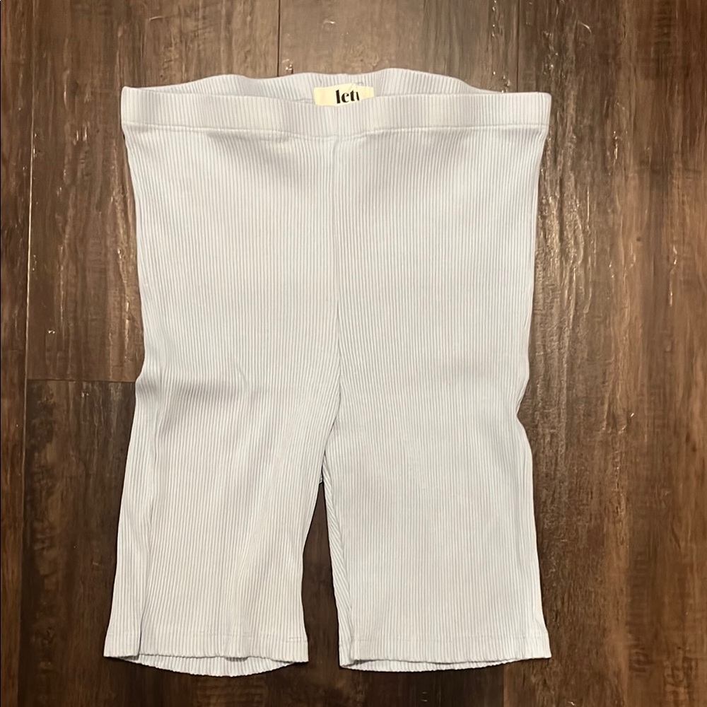 Blue High-Waisted Bike Shorts with Textured Fabric